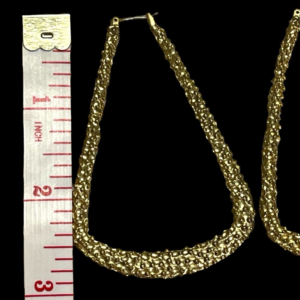 Textured Gold - “Vintage” House Of Harlow - Triangle “Hoop” Drop Earrings - - Picture 5 of 5
